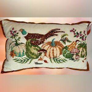 NWT! Martha Stewart PHEASANT Pillow Pumpkins Gourds Mushrooms-Fall Autumn